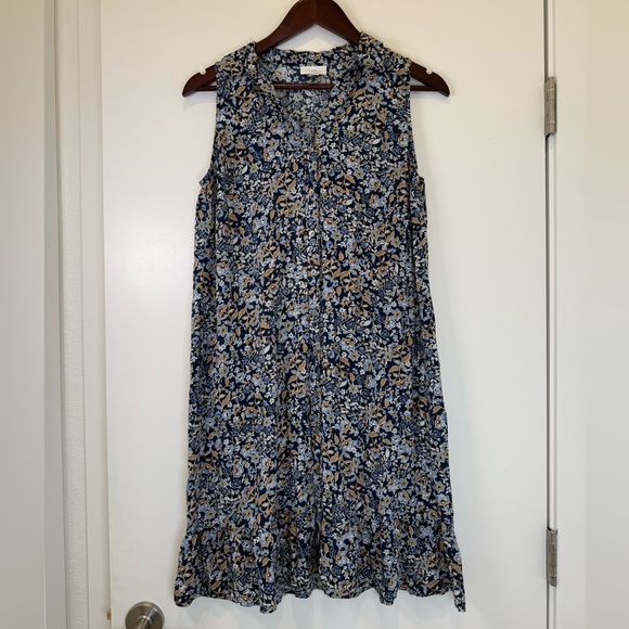 J. Jill Dresses & Skirts - J. Jill Blue and Tan Floral Midi Dress